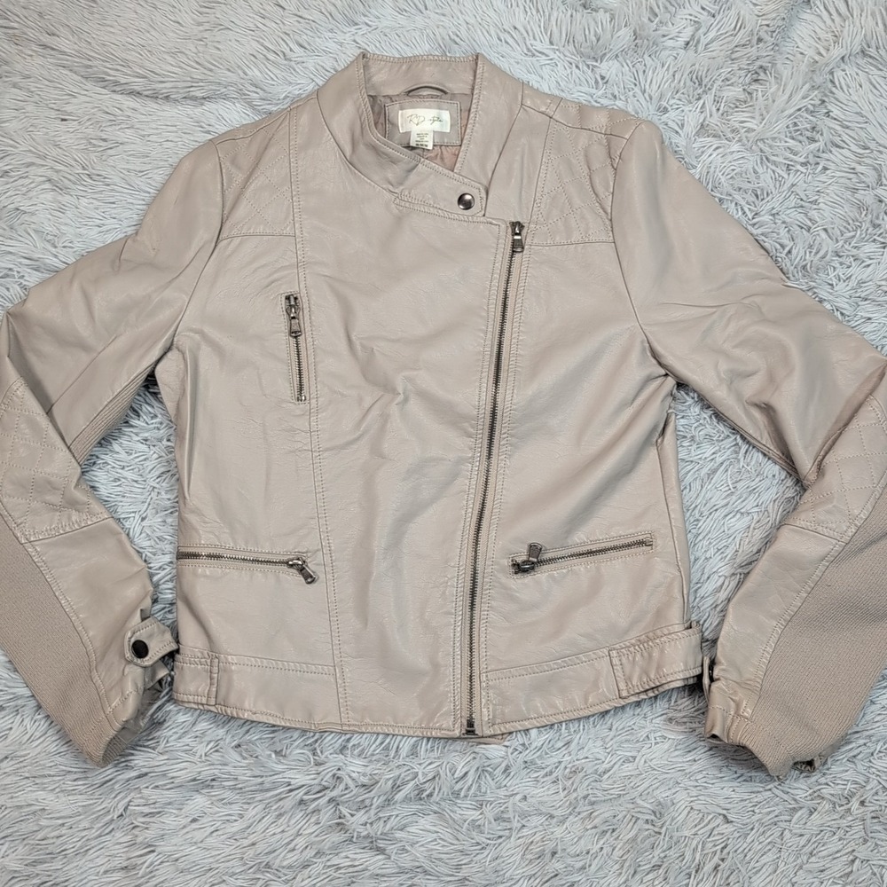 RD Style Jacket Womens M Moto Asymmetrical Zip Up Pockets Faux Leather Comfort